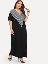 Plus V Neck Striped Maxi Dress