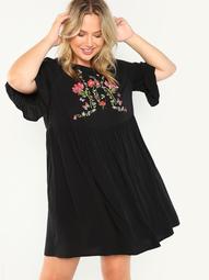 Plus Floral Embroidered Smock Dress