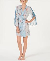 INC Printed Lace-Trim Chiffon Wrap Robe, Created for Macy's