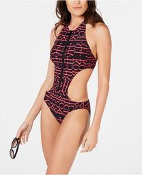 Logo Printed Cutout One-Piece Swimsuit