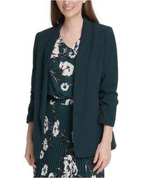 Ruched-Sleeve Open-Front Blazer