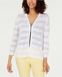 Petite Pointelle-Stripe Cardigan, Created for Macy's