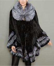 Fox-Fur-Trim Knitted Mink Fur Coat