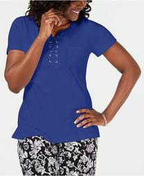 Cotton Lace-Up Neck Top, Created for Macy's