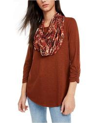 Juniors' Ruched-Sleeve Scarf Top