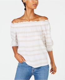INC Novelty Stripe Off-The-Shoulder Top, Created for Macy's