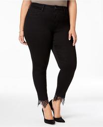 Trendy Plus Size Lace-Hem Skinny Jeans