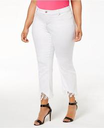 INC Plus Size Fringed Cropped Jeans, Created for Macy's