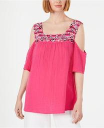 Cotton Embroidered Cold-Shoulder Top, Created for Macy's