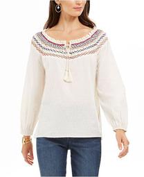 Cotton Smocked Embroidered Peasant Top, Created For Macy's