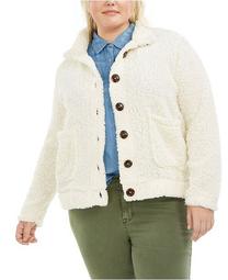 Trendy Plus Size Button-Down Fleece Jacket