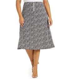 Plus Size Printed Zip-Front Skirt