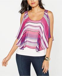 Stripe Cold-Shoulder Overlay Top, Created for Macy's