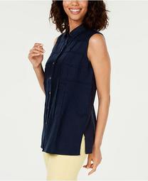 Sleeveless Button-Front Textured Linen Top, Created for Macy's