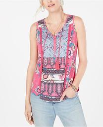 Mixed-Print Tassel-Tie Top, Created for Macy's