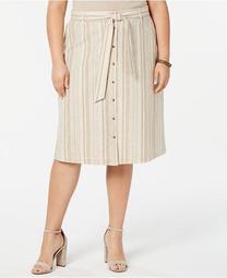 Trendy Plus Size Striped Button Front Midi Skirt, Created for Macy's