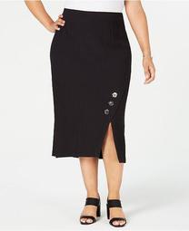 Plus Size Textured Button-Trim Skirt, Created for Macy's