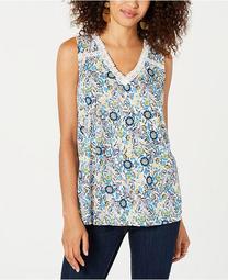 Floral-Print Lace-Trim Top, Created for Macy's
