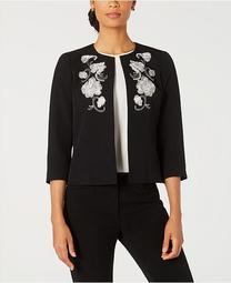 Petite Embroidered Collarless Jacket