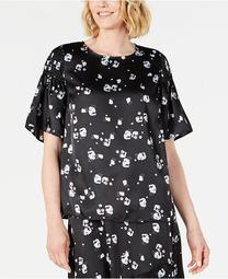 Floral-Print Satin Smocked-Shoulder Top, Created for Macy's
