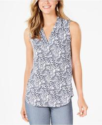 Floral-Print Pleated-Neck Top, Created for Macy's