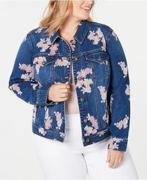 Plus Size Floral-Print Denim Jacket, Created for Macy's