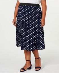 Plus Size Polka Dot Pleated Midi Skirt, Created for Macy's