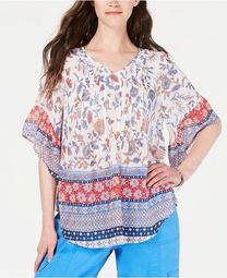 Retro Scarf-Print Pintuck-Pleat Top, Created for Macy's
