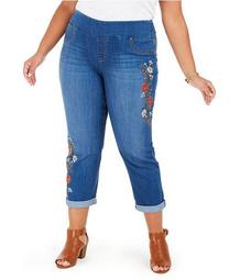 Plus Size Ella Embroidered Pull-On Jeans, Created For Macy's