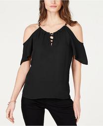 INC Lace-Up Cold-Shoulder Top, Created for Macy's