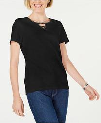 Cotton Embellished Keyhole Top, Created for Macy's