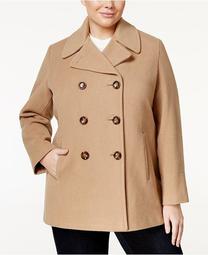 Plus Size Wool-Cashmere-Blend Peacoat, Created for Macy's