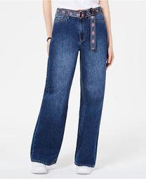 Wide-Leg Belted Jeans