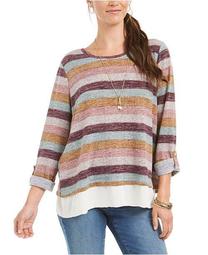 Petite Striped Layered-Look Sweater, Created for Macy's