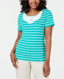 Crochet-Lace Striped Cotton Top, Created for Macy's