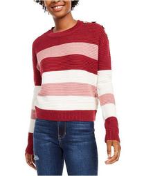 Juniors' Striped Button-Shoulder Sweater