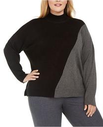 Plus Size Mock Neck Color Blocked Sweater