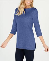 Cotton Boat-Neck 3/4-Sleeve Knit Top, Created for Macy's