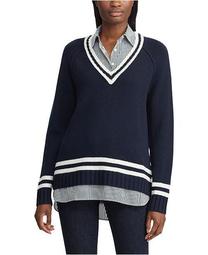 Stripe-Trim Layered-Look Sweater