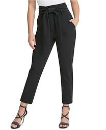 High-Waisted Tie-Belt Ankle Pants