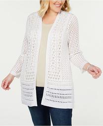 Plus Size Open-Stitch Open-Front Cardigan, Created for Macy's