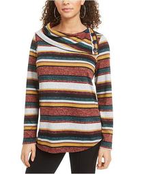 Juniors' Striped Split-Cowl Sweater