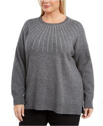 Plus Size Rhinestone Crewneck Sweater