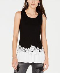 INC Petite Layered-Look Lace-Trim Top, Created for Macy's