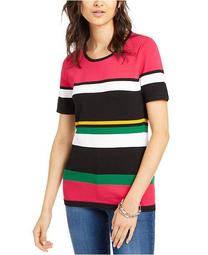 INC Petite Short-Sleeve Striped Sweater, Created for Macy's