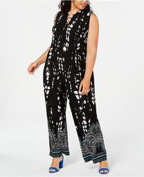 INC Plus Size Printed Wide-Leg Jumpsuit, Created for Macy's
