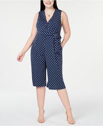 Plus Size Polka-Dot Cropped Jumpsuit