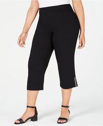 Plus Size Embellished-Hem Capri Pants, Created for Macy's
