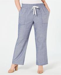 Plus Size Pinstriped Drawstring Pants