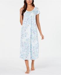 Women's Knit Floral-Print Smocked Nightgown